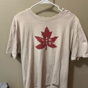 Men's Beige T-Shirt with Red Maple Leaf Design
